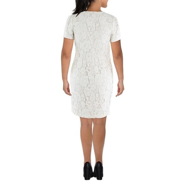 LAUREN RALPH LAUREN Women’s Lace Knee-Length Cocktail Dress Light Grey Size 4 - Picture 2 of 14